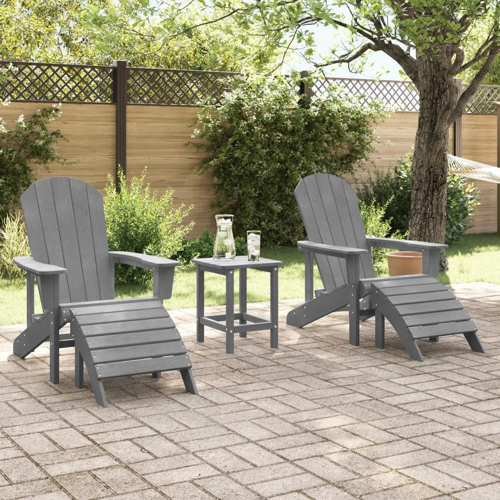 Adirondack Székek Lábpihentőkkel 2 db Világosszürke HDPE