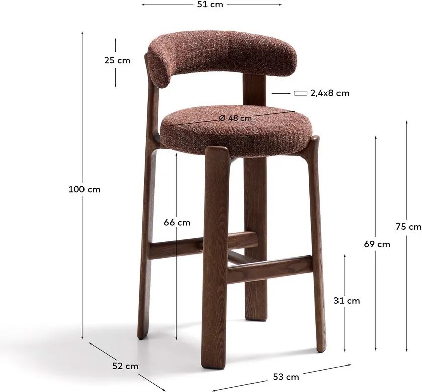 Barna-sötét natúr színű kőrisfa bárszék (ülésmagasság 75 cm) Granite – Kave Home