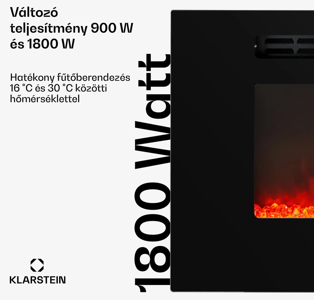 Klarstein Galeras, elektromos fali és beépített kandalló, 1800 W, LED, 3 szín, időzítő