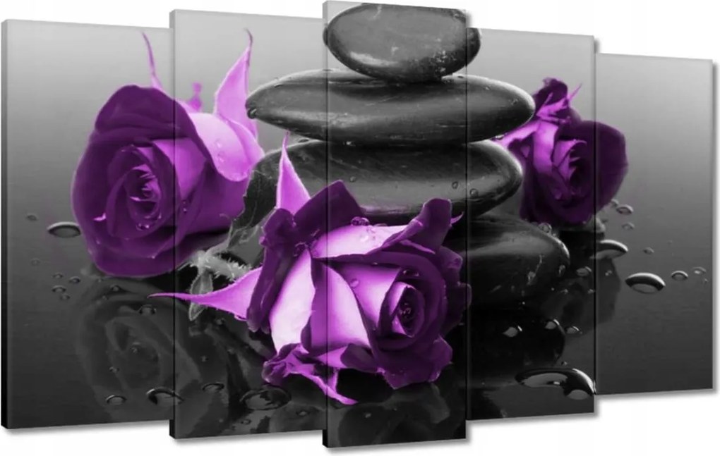 Vászonkép 100x60 Lila rózsák Spa kő