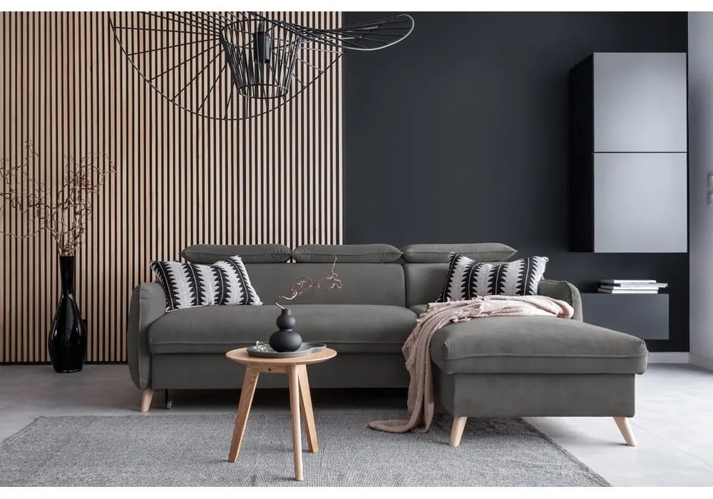 Sötétszürke bársony kinyitható sarokkanapé (jobb oldali) Sweet Harmony – Miuform