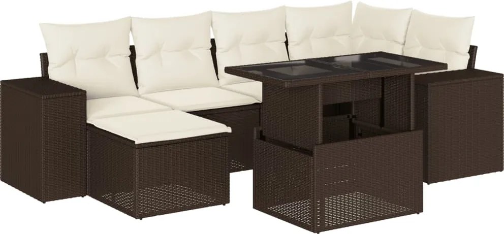 vidaXL 7 részes barna polyrattan kerti ülőgarnitúra párnákkal