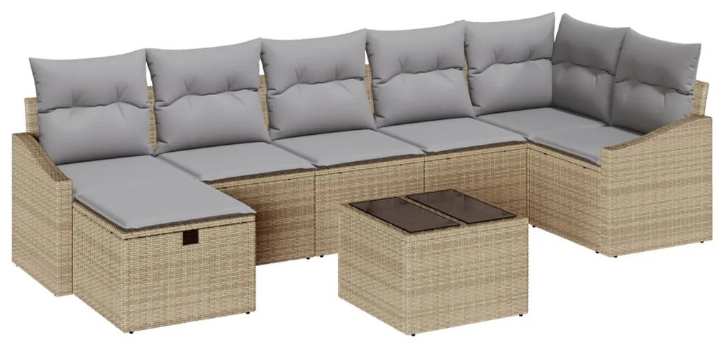 8 részes Kert Sofa Szett Párnákkal Bézs Polirattan
