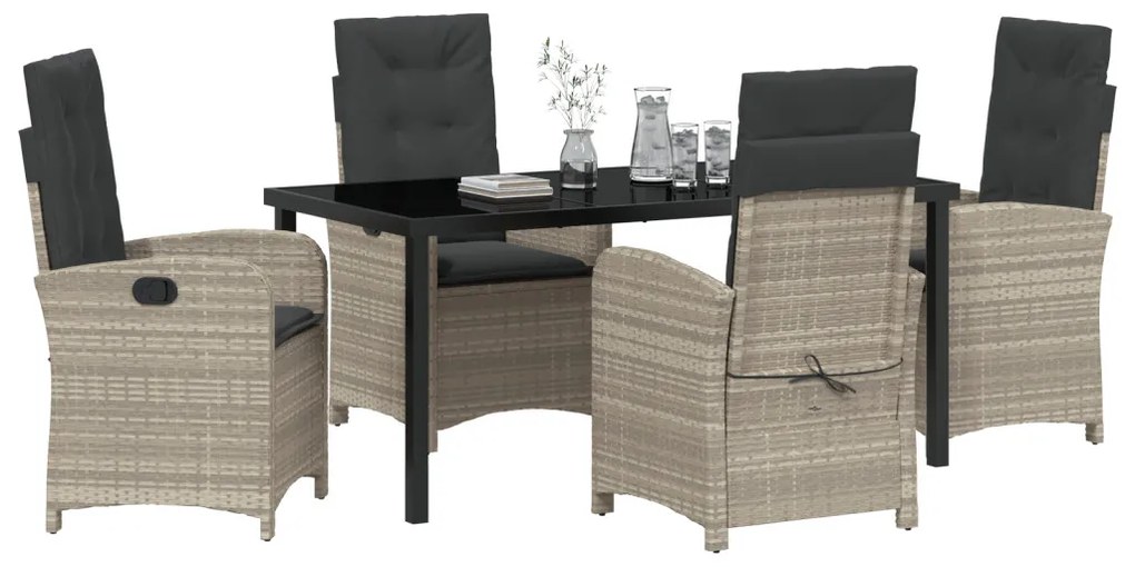 5 darabos kerti étkező készlet párnákkal világosszürke poly rattan