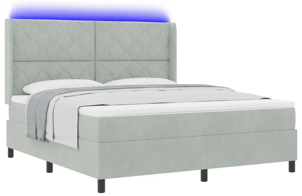 Boxspring Ágy Matrac és LED Világítás Szürke 180x200 cm Bársony