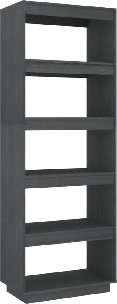 vidaXL szürke tömör fenyőfa könyvszekrény/térelválasztó 60x35x167 cm