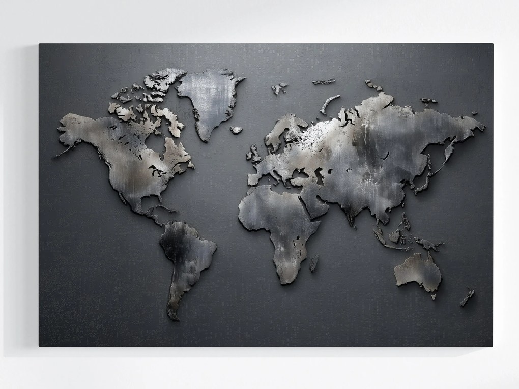 Canvas Vászonkép Világtérkép Fém Szürke Ipari Loft 120x80