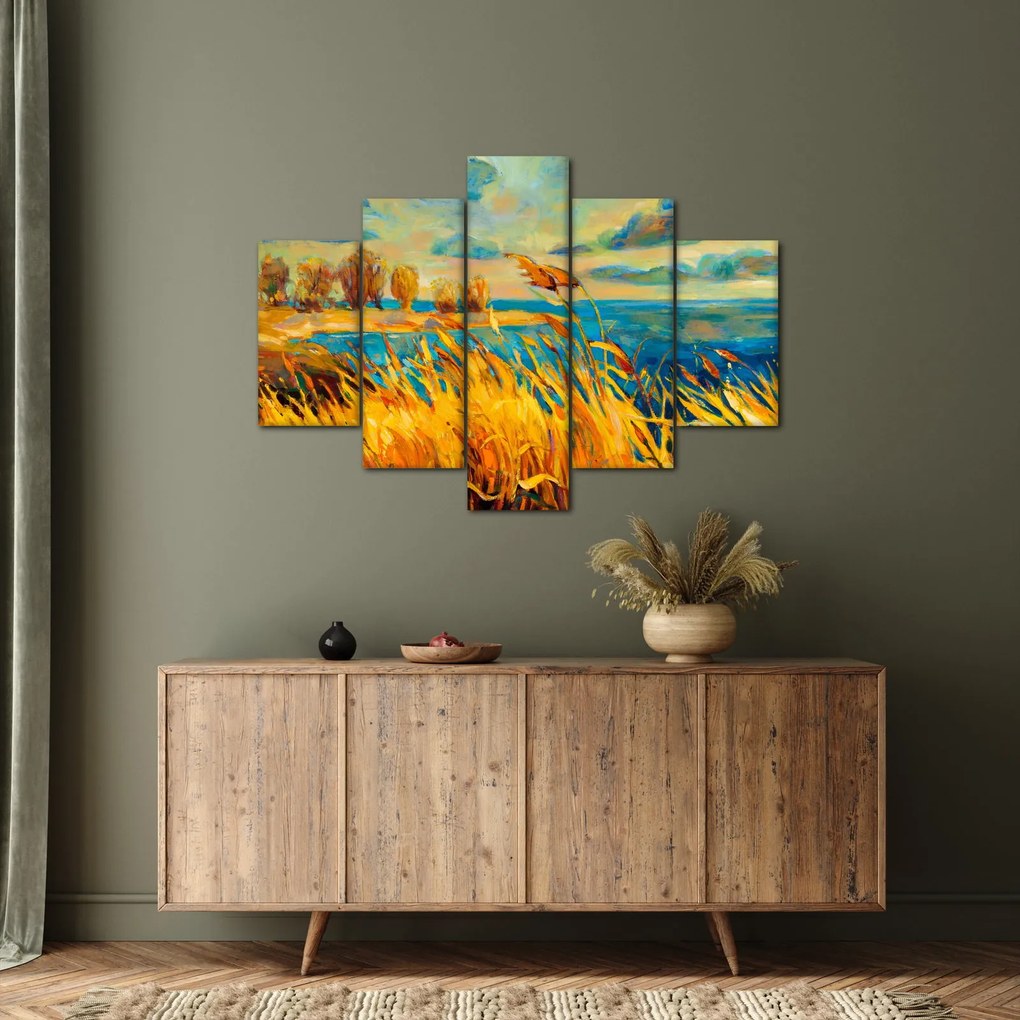 Kép - naplemente a tó felett, akril festmény (150x105 cm)