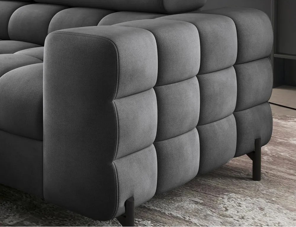 Sötétszürke bársony kinyitható-tárolóhelyes sarokkanapé (bal oldali-L alakú) Ferucce – ELTAP