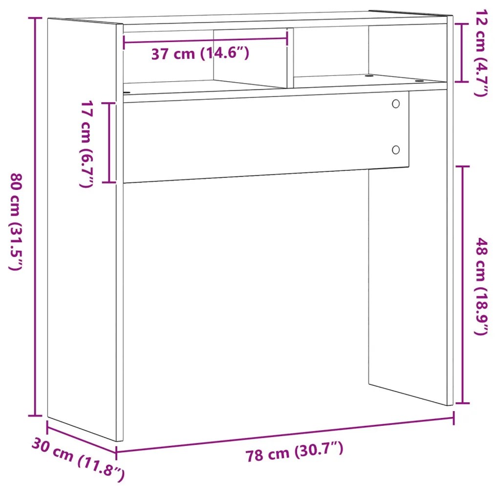 fekete tölgy konzolasztal - 78x30x80 cm - Műanyagfából készült