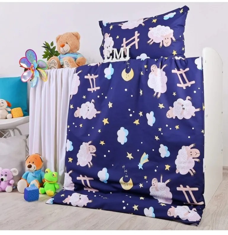 EMI bárányos kék gyerek ágyneműhuzat, Gyerekgarnitúra 90x130 + 45x65