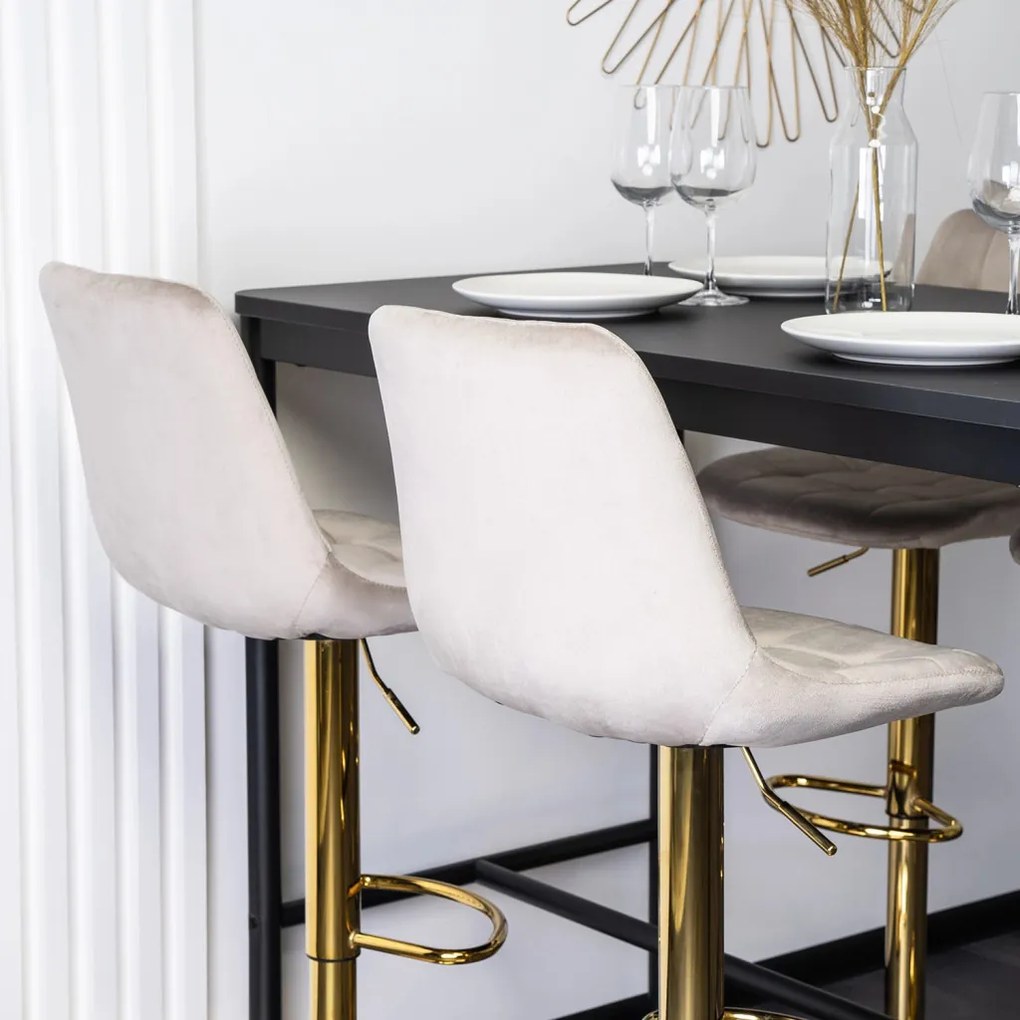 ARCOS bárszék, bézs, bársony, arany lábbal