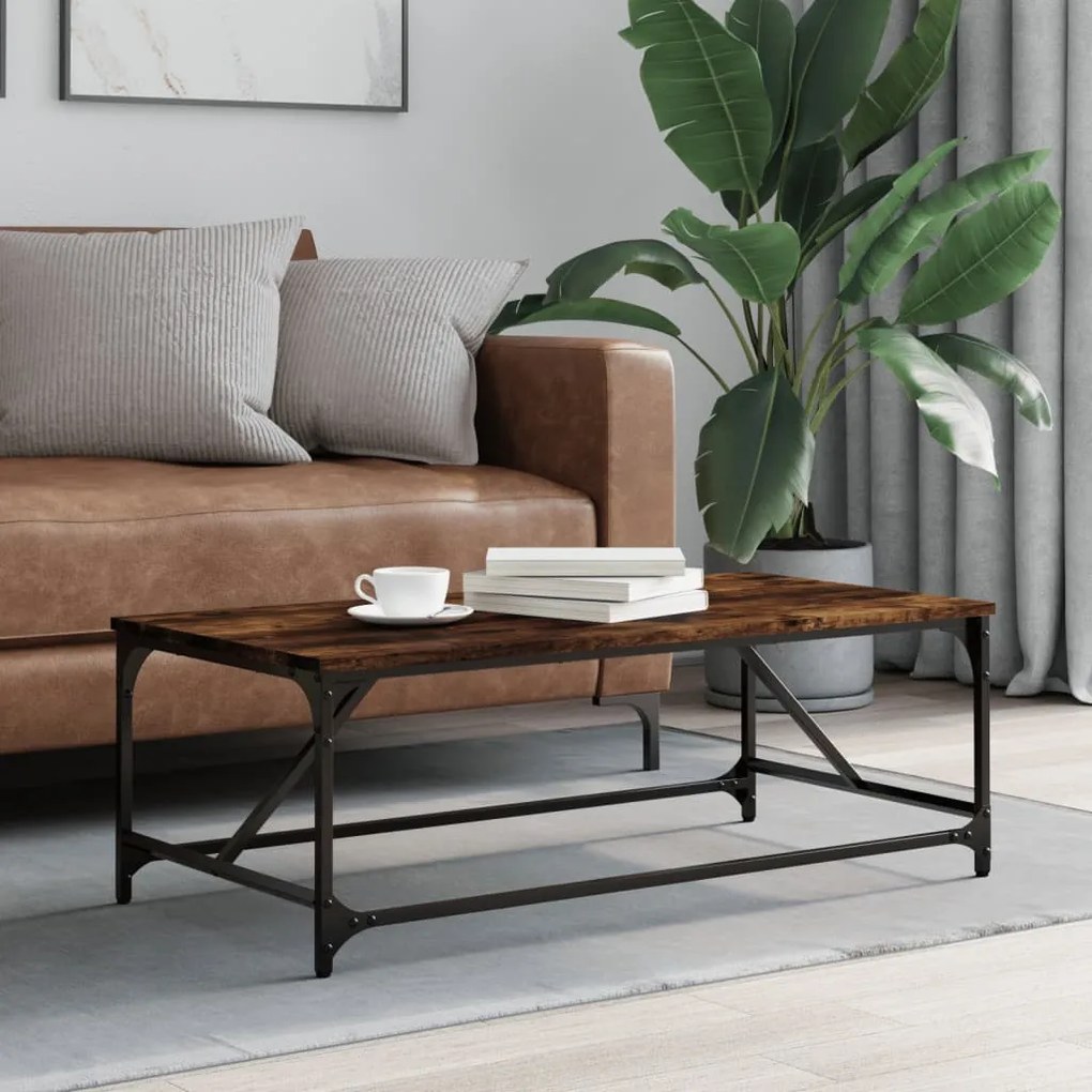 Füstös tölgy színű szerelt fa dohányzóasztal 100x50x35 cm