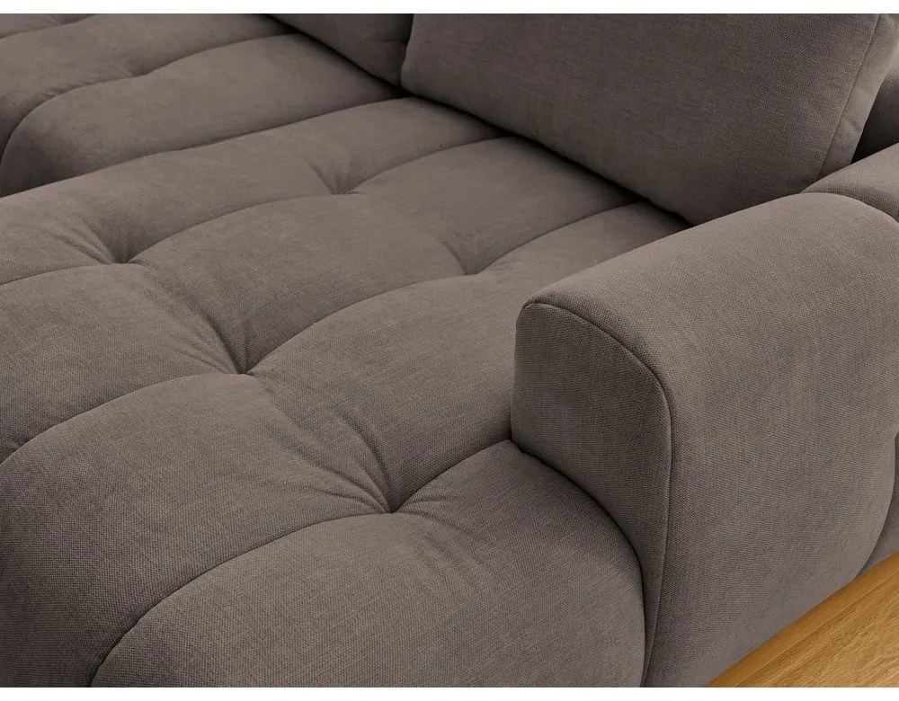 Szürkésbarna kinyitható-tárolóhelyes sarokkanapé (bal oldali-U alakú) Fuji – Bobochic Paris