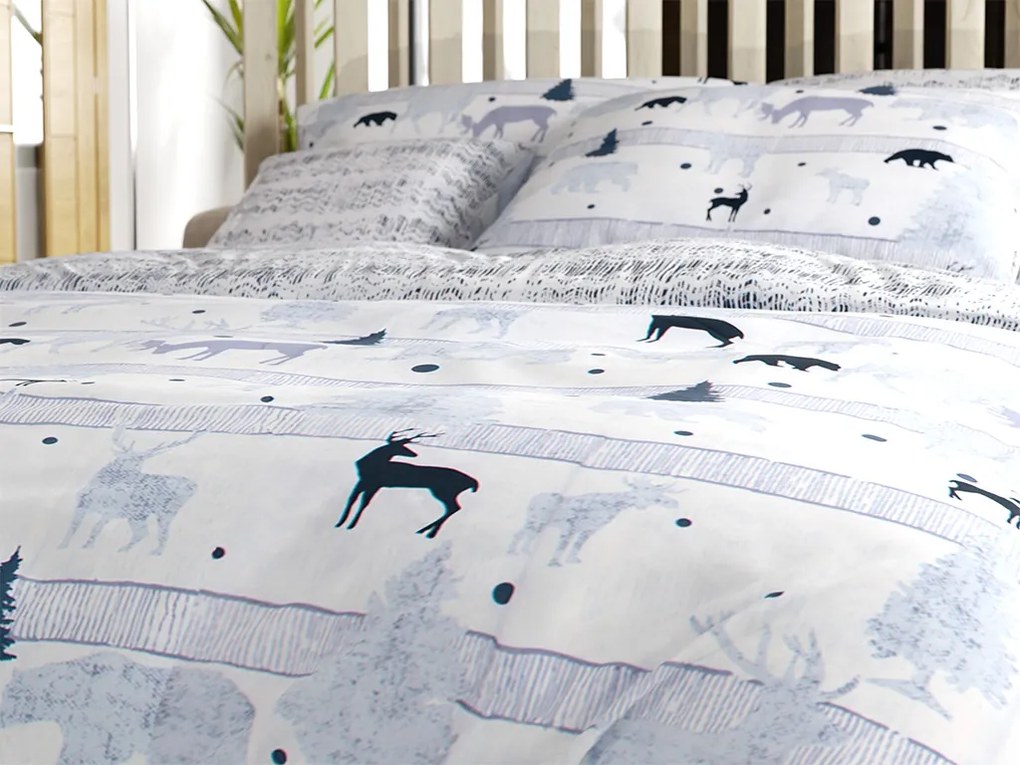 Renforcé pamut ágynemű SOBI és FENYŐK fehér Ágyneműhuzat mérete: 70 x 90 cm | 140 x 220 cm