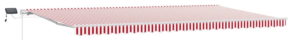 Kézi behúzható napellenző LED világítással, piros és fehér csíkos, 600x300 cm