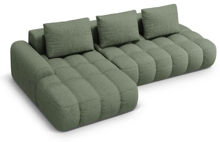 Zöld kinyitható-tárolóhelyes sarokkanapé (bal oldali-heverő résszel) Linz – Cosmopolitan Design