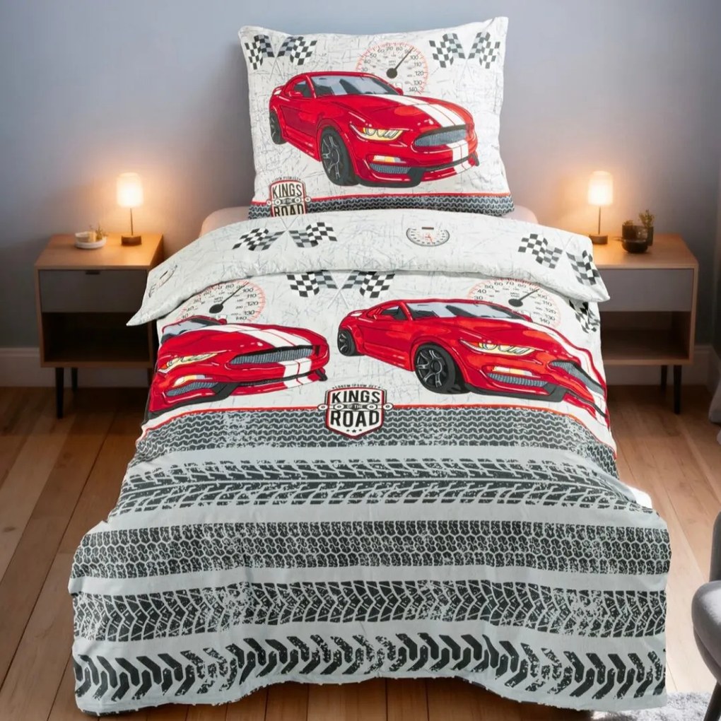Fast Cars pamut gyerek ágyneműhuzat  200x140cm+90x70cm TiaHome