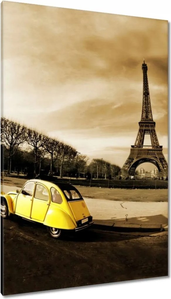 Vászonkép 80x120 Sárga autó és torony