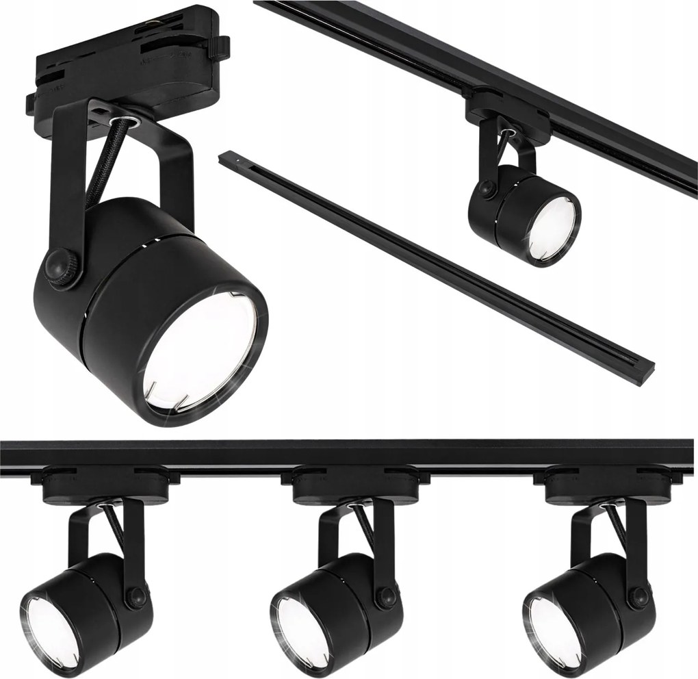 Sínkábel Sín díszléc 1m 3x reflektor GU10 Fekete Led szoba lámpa