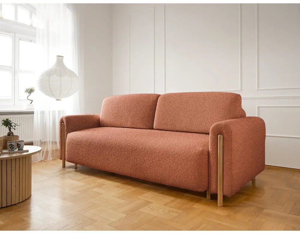 Terrakotta színű buklé kinyitható-tárolóhelyes kanapé 244 cm Arcadova – ELTAP