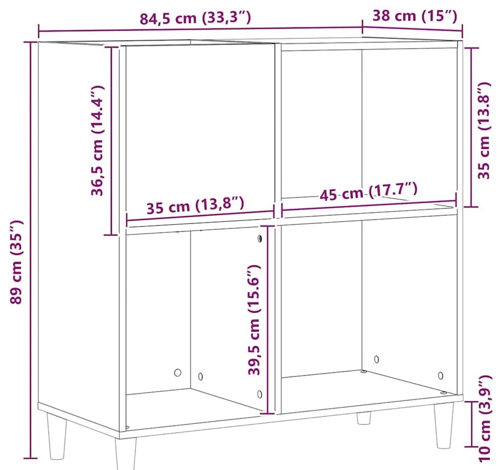 Rekeszszekrény Fekete Tölgy 84,5x38x89 cm Mérnöki Fa
