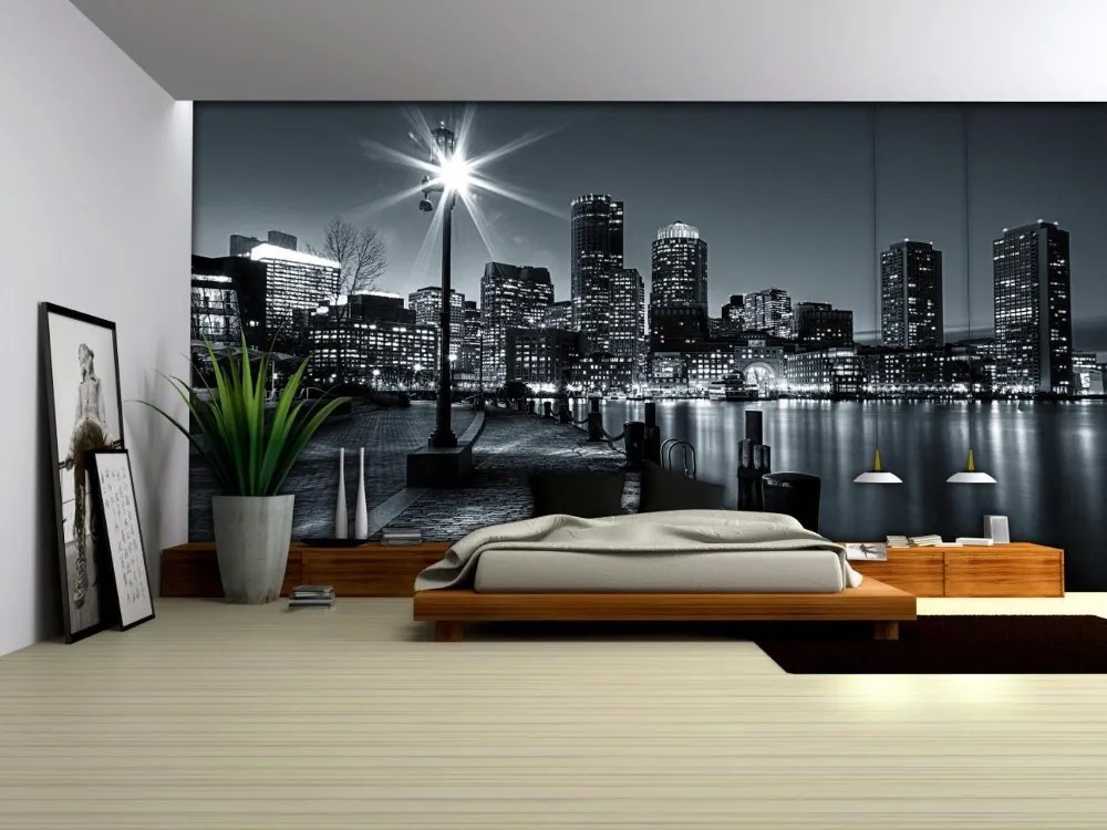 Boston éjszaka poszter, fotótapéta, Vlies (104 x 70,5 cm)