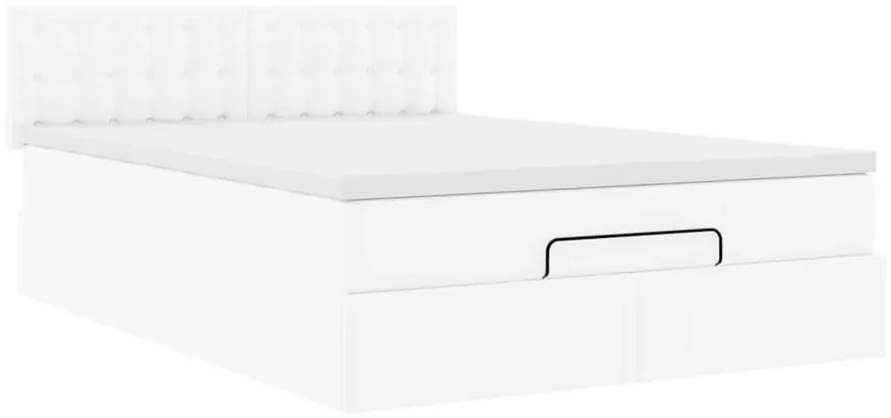 tiszta fehér műbőr ottomán ágy matracokkal & LED-ek 140x190cm