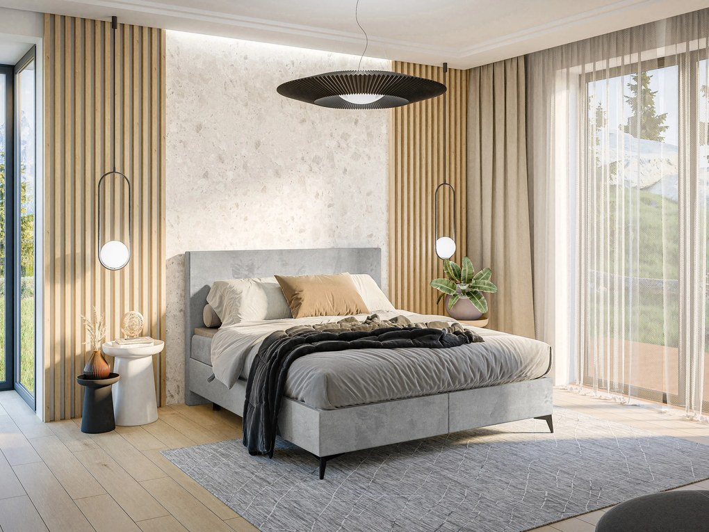Franciaágy Boxspring 160 cm Ricky (szürke) (matraccal és tárolóhellyel). Akció -16%. 1043439