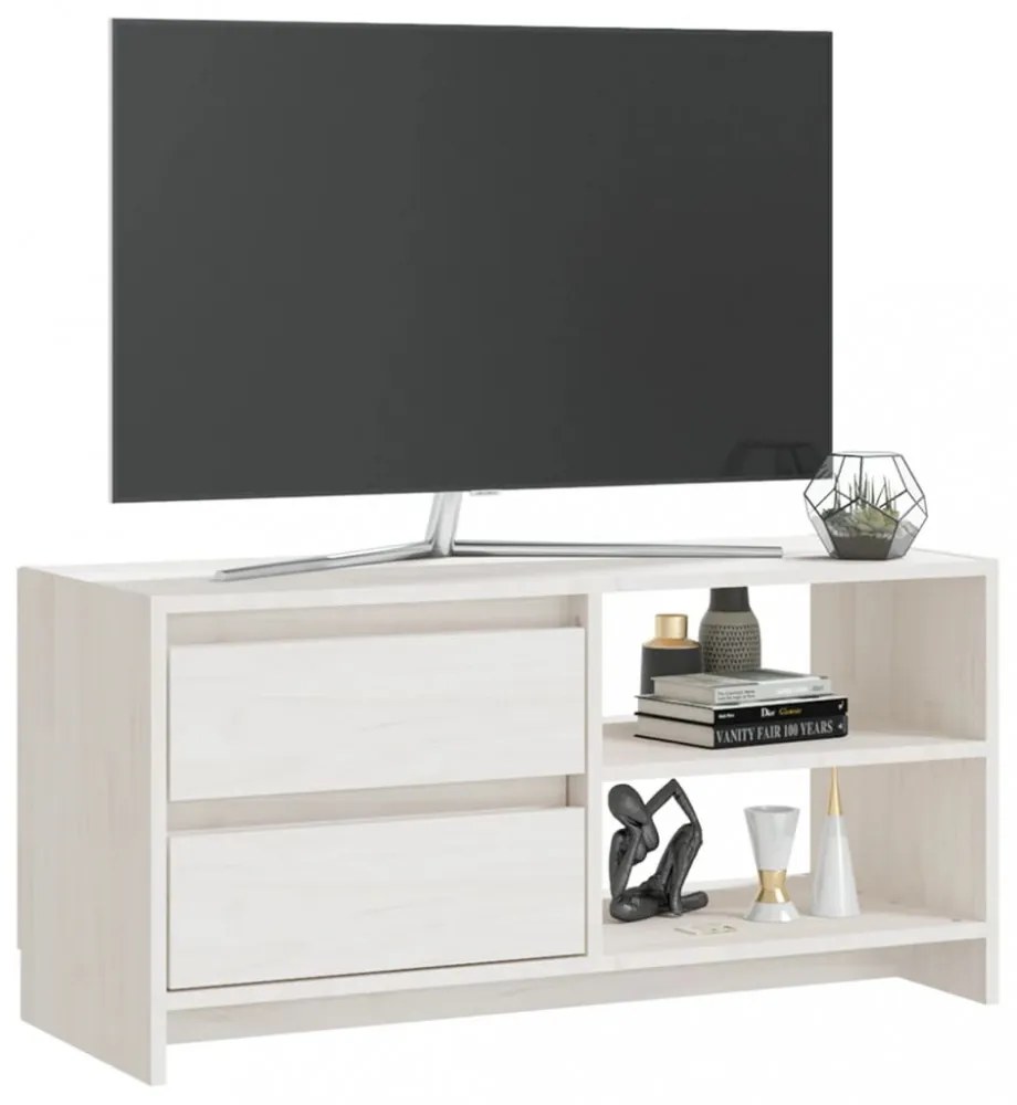 fehér tömör fenyőfa TV szekrény 80 x 31 x 39 cm