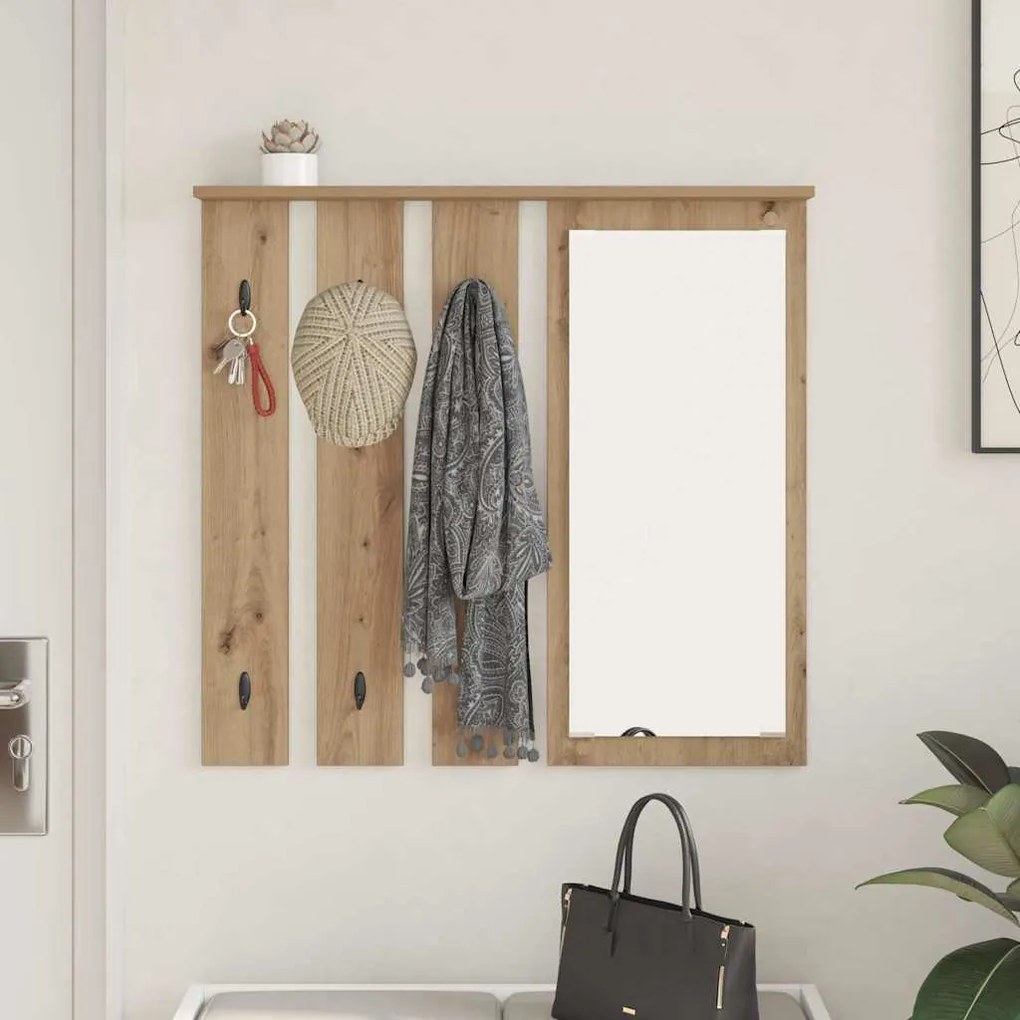 Fali Kabáthorog tükörrel kézműves tölgy 84 x 10 x 80 cm Faanyag