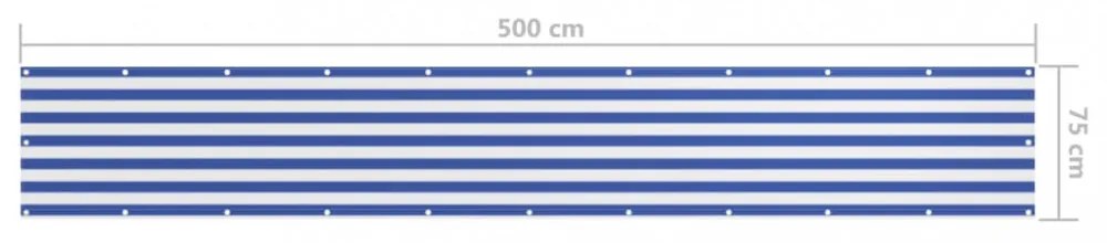 fehér-kék oxford-szövet erkélyparaván 75 x 500 cm