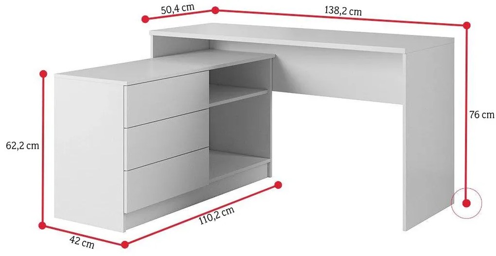 METI íróasztal 138,2x76x50,4, fehér