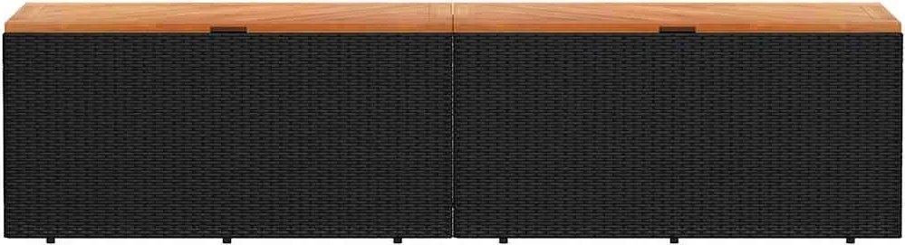 Fekete Polyrattan És Akácfa Kerti Tárolóláda 220 X 50 X 54 Cm