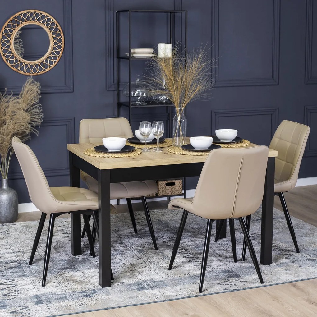 Bővíthető Étkezőasztal Riviera Tölgy/Fekete Színben. SKUBI 120-160 cm