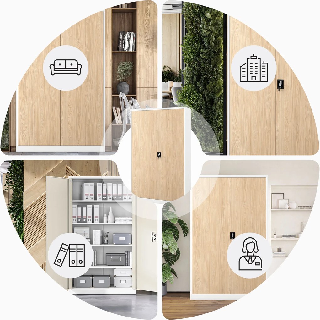 Fém irodai iratszekrény JAN II, Eco Design: fehér/sonoma tölgy