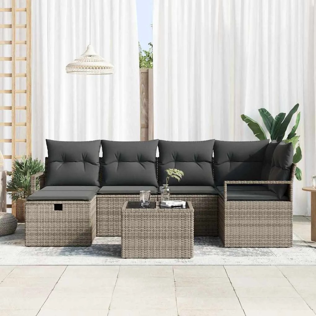 Kerti Kanapé Szett 7 pcs Szürke 232 x 122 x 85 cm Poli rattan