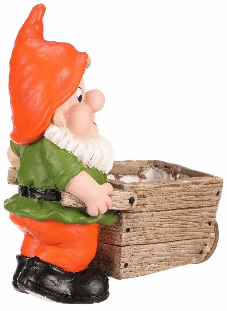 Kerti dekoráció Törpe talicskával, narancssárga,31 x 16 x 33 cm