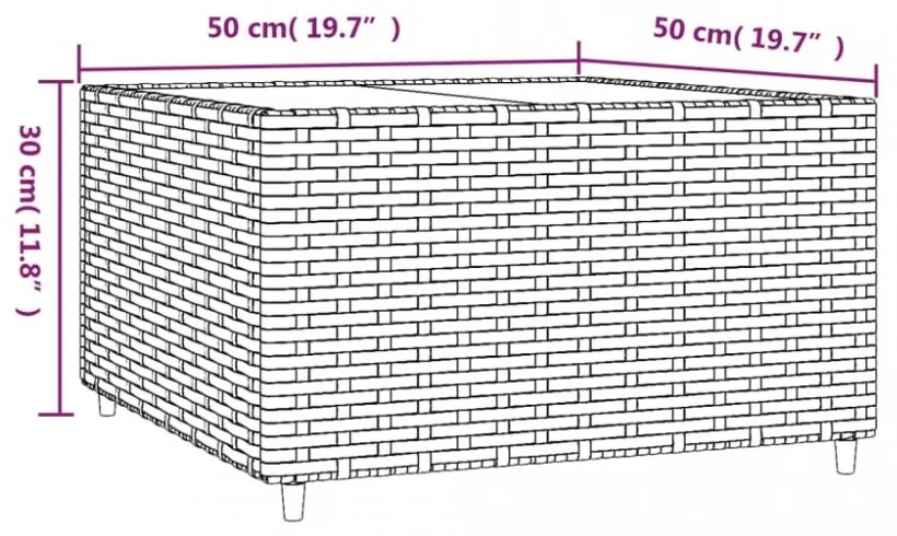 szürke polyrattan négyzet alakú kerti dohányzóasztal 50x50x30cm