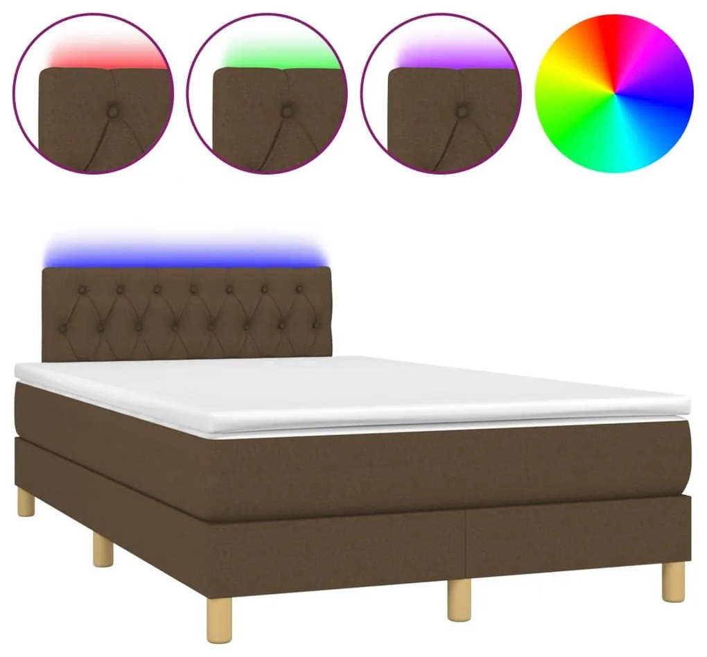 barna szövet rugós és LED-es ágy matraccal 120 x 200 cm