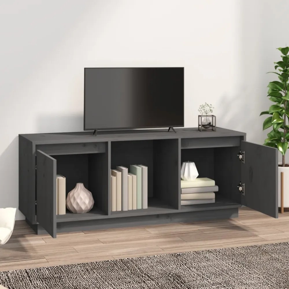 szürke tömör fenyőfa TV-szekrény 110,5 x 35 x 44 cm