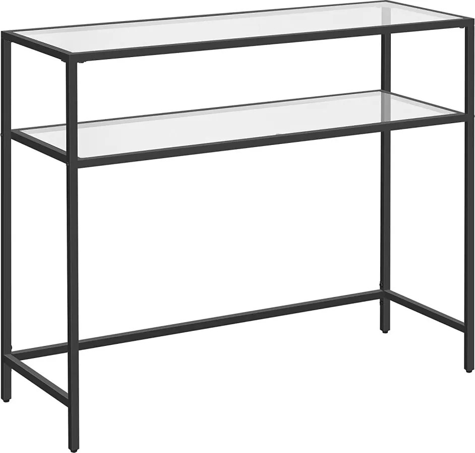 Konzolasztal polcokkal edzett üveglappal, fekete 100x80x35cm