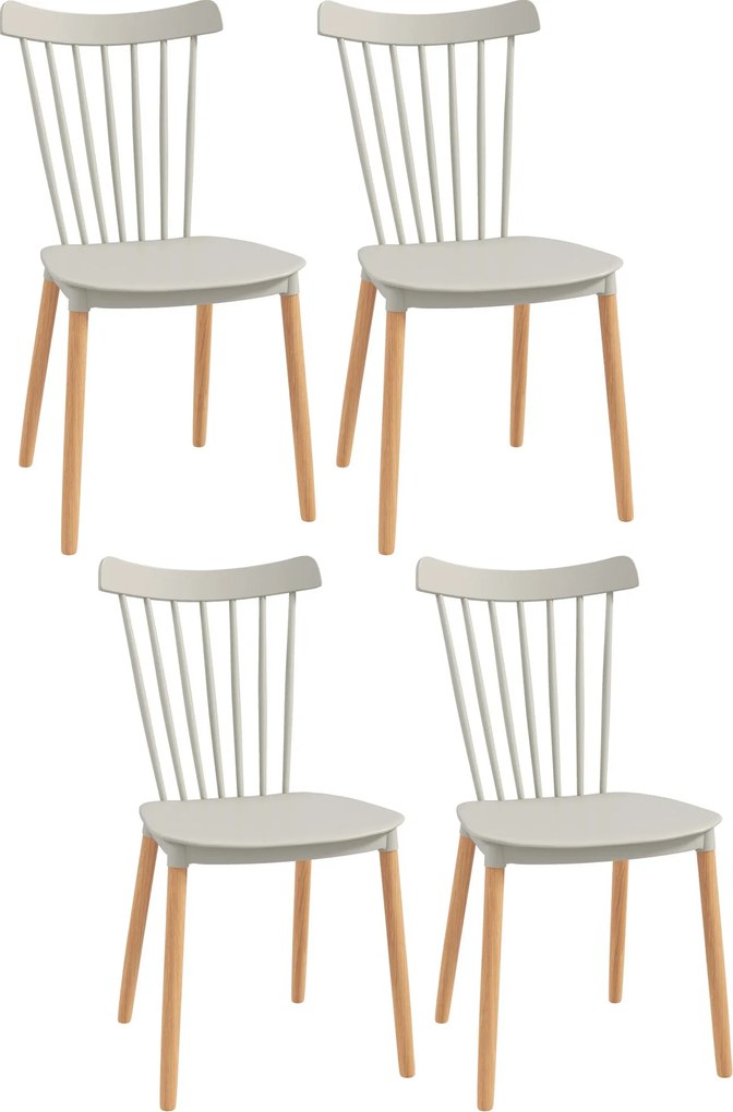 HOMCOM 4 db-os Nordic Stílusú Étkezőszék Konyhai Szék Magas Támlával Polypropylen Ülőfelülettel és Bükkfa Lábakkal 120 kg Teherbírás 48x52,5x83 cm Szü