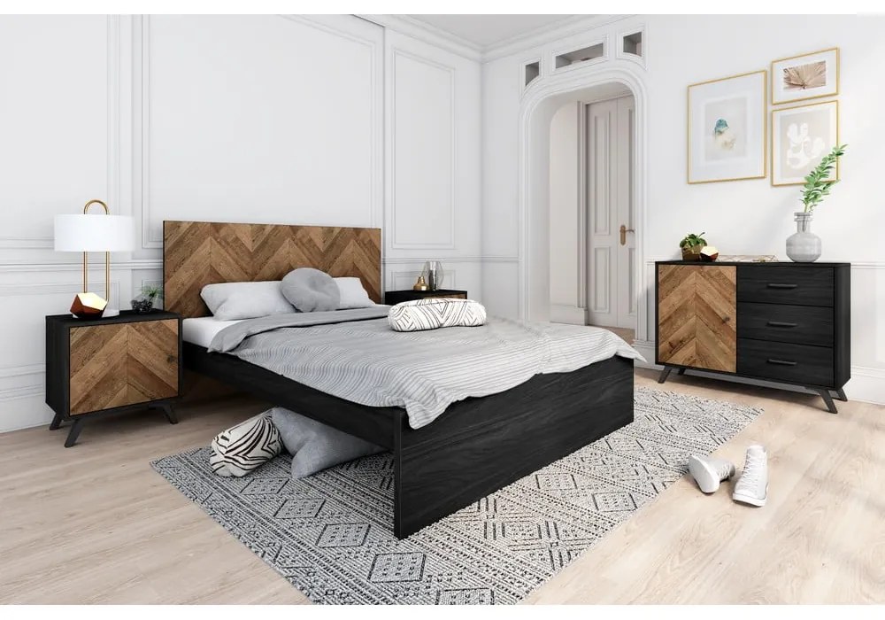 Fekete-natúr színű franciaágy 160x200 cm Gio – Marckeric