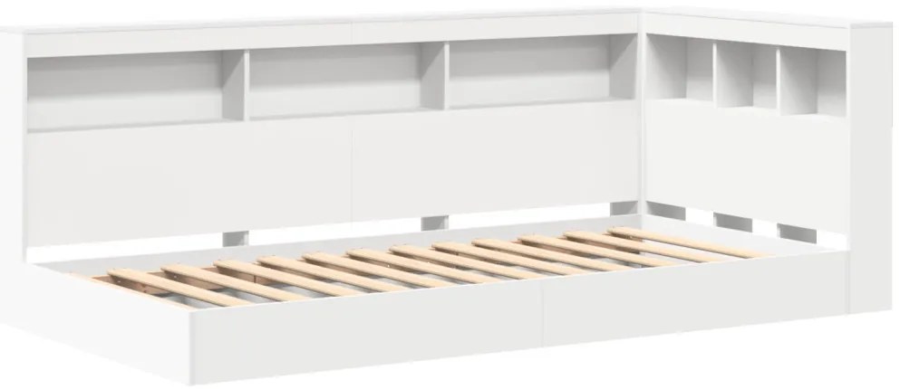 vidaXL Könyvespolcos Ágy fejtámlával Fehér 100 x 200 cm Faanyag
