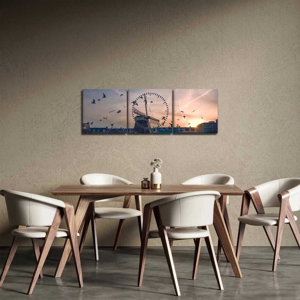 Szélmalom képe (órával) (90x30 cm)