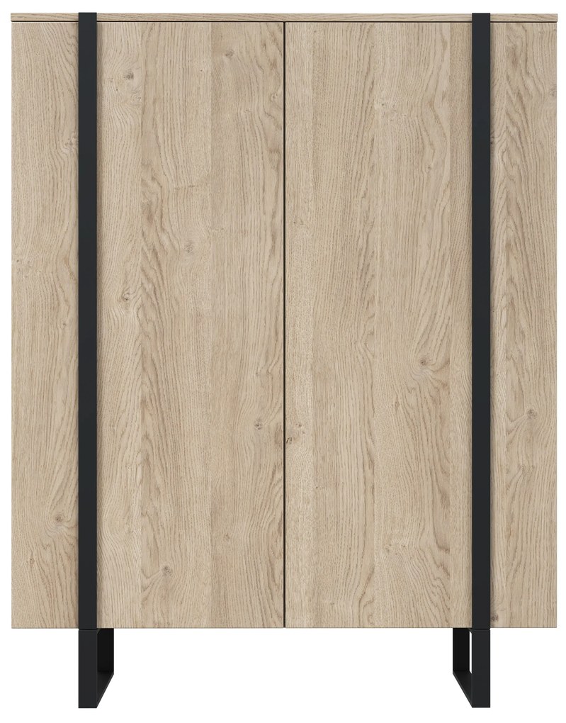 Verica magas komód 120 cm kétszárnyú - biszkvit tölgy / fekete lábak