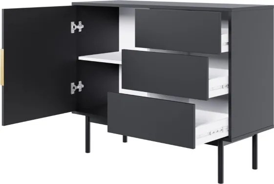 Komód 104 cm 1 ajtóval és 3 fiókkal fekete színben arany fogantyúkkal – VIVA VI03