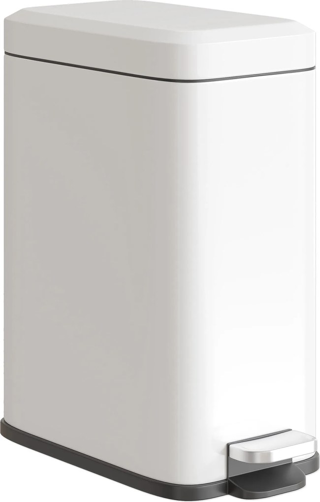 HOMCOM 5L Vödör Pedállal és Lassan Záródó Fedéllel, Hulladékgyűjtő Belső Vödörrel a Nappaliba, Irodába, Fém, Fehér, 29.2 x 14 x 32 cm | Aosom