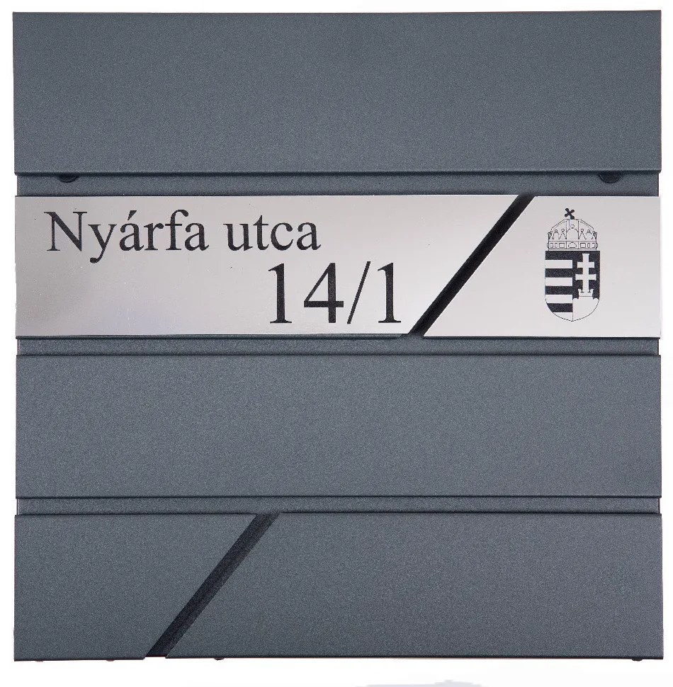 Fém postaláda, gravírozott felirattal, antracit "3"
